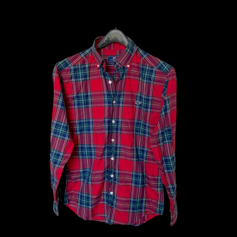 Vineyard Vines Mens Classic Fit Tucker‎ Shirt Red Plaid Long Sleeve Cotton SMALL